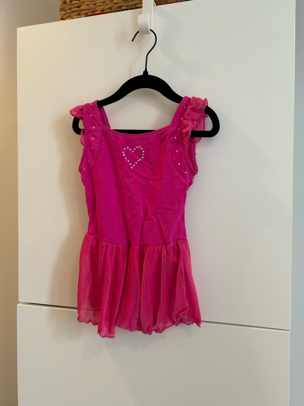 Freestyle Hot Pink Dance Tutu Dance Leotard with Heart Rhinestones - Small